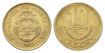 Коста-Рика 10 колонов 2002 год-тип KM 228.2 алюминиевая бронза UNC 4693-134