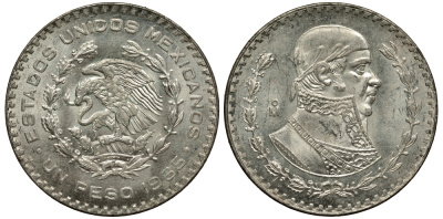 Мексика 1 песо 1965 Хосе Мария Морелос KM 459 серебро 107-1133