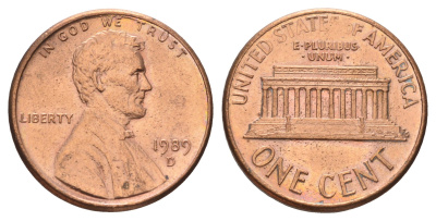 США 1 цент 1989 D, Линкольн KM 201b цинк плакированный медью 4682-267