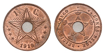 Бельгийское Конго 1 сантим 1919 KM 15 медь aUNC 5010-124