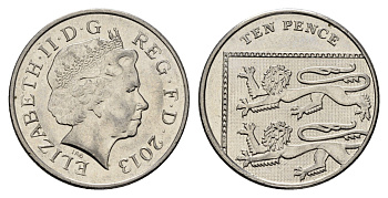 Великобритания 10 пенсов 2013 Елизавета II (1952-2022) KM 1110d, Spink 4651 (F7) сталь плакированная никелем UNC 4671-726