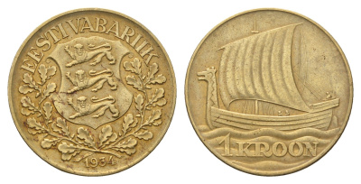 Эстония 1 крона 1934 год-тип KM 16 алюминиевая бронза 4686-1254