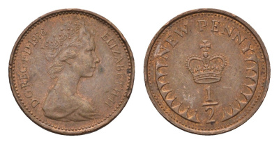 Великобритания 1/2 пенни 1976 Елизавета II (1952-2022) KM 914, Spink 4239 бронза 4697-917