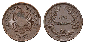 Перу 1 сентаво 1939 KM 208.2 бронза 4124-1167