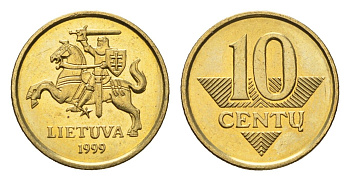 Литва 10 центов (сентов) 1999 KM 106 никель латунь UNC 4689-1121