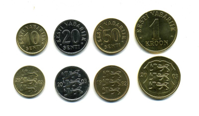 Эстония	лот из 4 монет 1992-2003 (10, 20, 50 сентов, 1 крона) KM 22, 23a, 24, 35 UNC N2-17