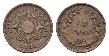 Перу 1 сентаво 1936 KM 211 бронза 4124-1152