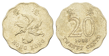 Гонконг 20 центов 1998 KM 67 никель латунь 4701-251