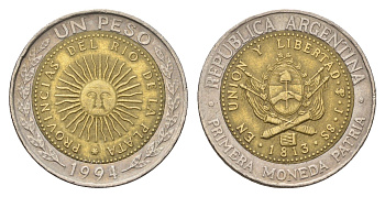 Аргентина 1 песо 1994 KM 112 биметалл 4571-156