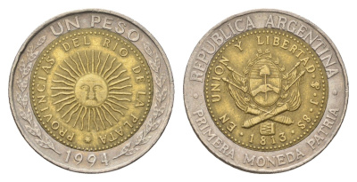 Аргентина 1 песо 1994 KM 112 биметалл 4571-156