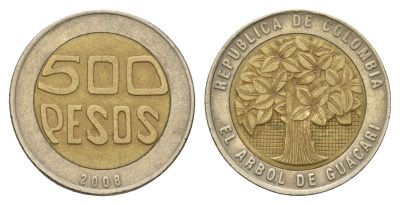 Колумбия 500 песо 2008 KM 286 биметалл 4577-1053
