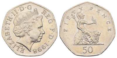 Великобритания 50 пенсов 1998 Елизавета II (1952-2022) KM 991, Spink 4610 (H8) медно-никель 4698-1031