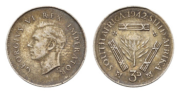 ЮАР 3 пенса 1942 Георг VI (1936-1952) KM 26 серебро 4549-164
