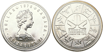 Канада 1 доллар 1978 XI игры содружества в Эдмонтоне KM 121 серебро BU 1067-1-51