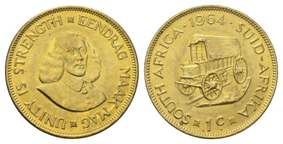 ЮАР 1 цент 1964 Ян ван Рибек KM 57 латунь UNC 4517-1235