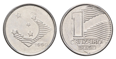 Бразилия 1 крузейро 1990 год-тип KM 617 нержавеющая сталь UNC 4687-1021