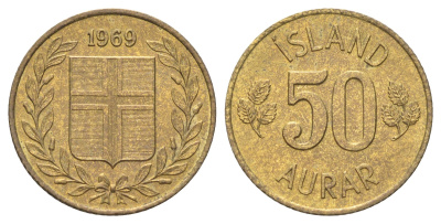 Исландия 50 эйре 1969 KM 17 UNC никель латунь 4668-928