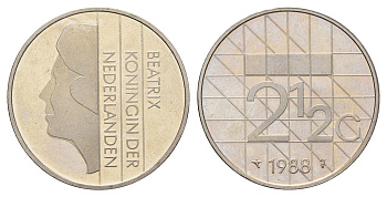 Нидерланды 2 1/2 гульдена 1988 Беатрикс (1980-2013) KM 206 никель UNC 4367-521