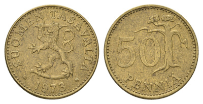 Финляндия 50 пенни 1973 KM 48 алюминиевая бронза 4637-142