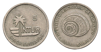 Куба 5 сентаво 1989 INTUR, не магнетик KM 412.3 медно-никель 4689-1255
