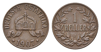 Германская Восточная Африка 1 геллер 1907 J KM 7 бронза 4154-355