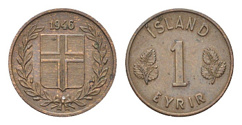 Исландия 1 эйре 1946 KM 8 бронза 4705-538