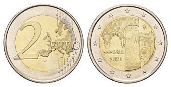 Испания 2 евро 2021 ЮНЕСКО - Исторический город Толедо KM 1513 биметалл UNC 68-1223