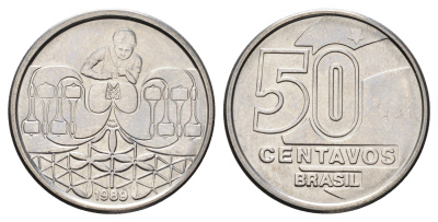 Бразилия 50 сентаво 1989 KM 614 нержавеющая сталь UNC 4682-444