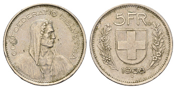 Швейцария 5 франков 1968 B KM 40a.1 медно-никель    4542-944
