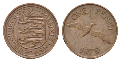 Гернси 1 пенни 1979 Елизавета II (1952-2022), северная олуша в полете KM 27 бронза 4690-235