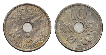 Дания 10 эре 1929 N, Кристиан X (1912-1947) KM 822 медно-никель 4701-933