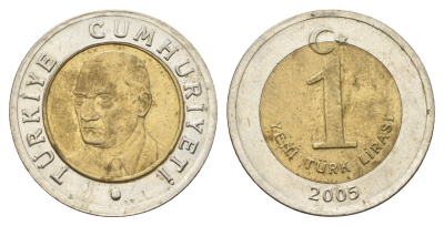 Турция 1 лира 2005 Кемаль Ататюрк KM 1169 биметалл 4635-612