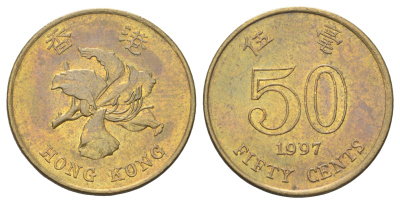 Гонконг 50 центов 1997 KM 68 сталь плакированная латунью 4700-156