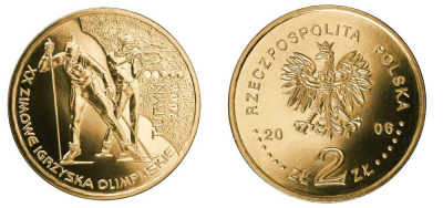 Польша 2 злотых 2006 MW, Зимние Олимпийские игры в Турине, биатлон KM 605, Parchimowicz 985 нордик UNC 603-541