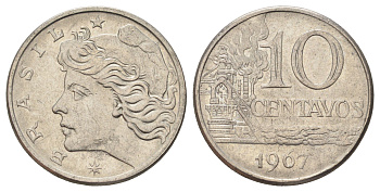 Бразилия 10 сентаво 1967 год-тип KM 578.1 медно-никель 4156-1137