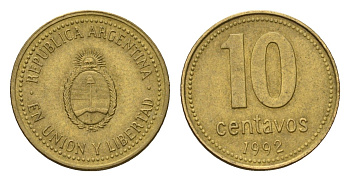 Аргентина 10 сентаво 1992 KM 107 алюминиевая бронза 4687-946