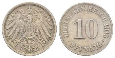 Германия 10 пфеннигов 1913 A KM 12, J. 13 медно-никель 4701-1133