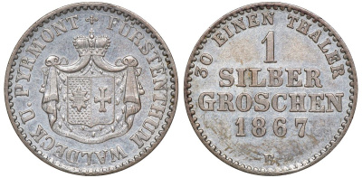 Вальдек 1 грош 1867 B, Георг Виктор (1845-1893) KM 173 серебро  UNC  1531-1321