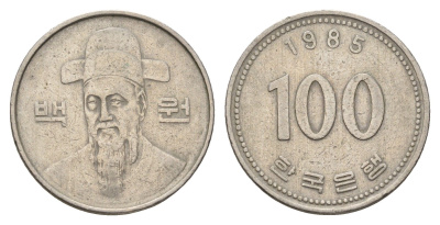Южная Корея 100 вон 1985 Ли-Сунсин, корейский флотоводец KM 35 медно-никель 4638-1034