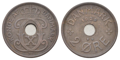 Дания 2 эре 1929 N, Кристиан X (1912-1947) KM 827 бронза 4701-731