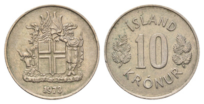 Исландия 10 крон 1973 KM 15 медно-никель 4586-745