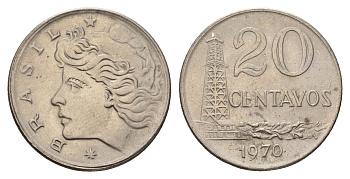 Бразилия 20 сентаво 1970 год-тип KM 579.2 медно-никель 4561-322