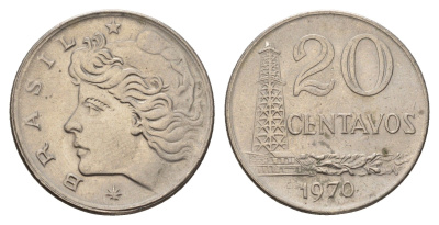 Бразилия 20 сентаво 1970 год-тип KM 579.2 медно-никель 4561-322