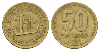 Аргентина 50 сентаво 1992 KM 111 алюминиевая бронза 4573-845