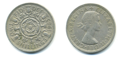 Великобритания 2 шиллинга (флорин) 1963 Елизавета II (1952-2022) KM 906, Spink 4146 медно-никель 23-1016
