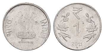Индия 1 рупия 2011 KM 394 нержавеющая сталь 4579-313