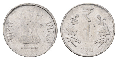 Индия 1 рупия 2011 KM 394 нержавеющая сталь 4579-313
