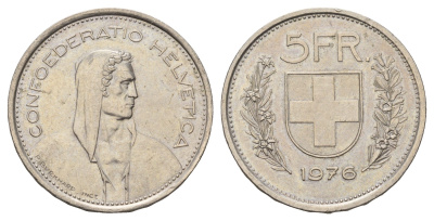Швейцария 5 франков 1976 KM 40a.1 медно-никель 4536-823