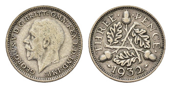 Великобритания 3 пенса 1932 Георг V (1910-1936) KM 831, Spink 4042 серебро 99-549