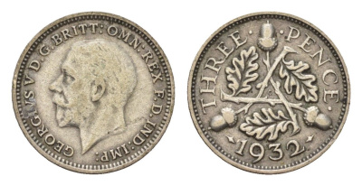 Великобритания 3 пенса 1932 Георг V (1910-1936) KM 831, Spink 4042 серебро 99-549